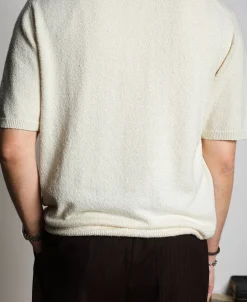 Clearance Lot 917 Cotton-Blend Bouclé Polo Shirt - Cream White Polo Shirts | Short Sleeve T-Shirts