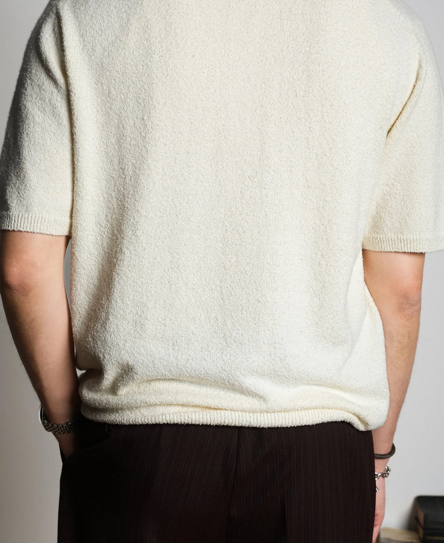 Clearance Lot 917 Cotton-Blend Bouclé Polo Shirt - Cream White Polo Shirts | Short Sleeve T-Shirts