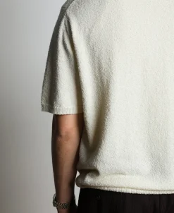 Clearance Lot 917 Cotton-Blend Bouclé Polo Shirt - Cream White Polo Shirts | Short Sleeve T-Shirts