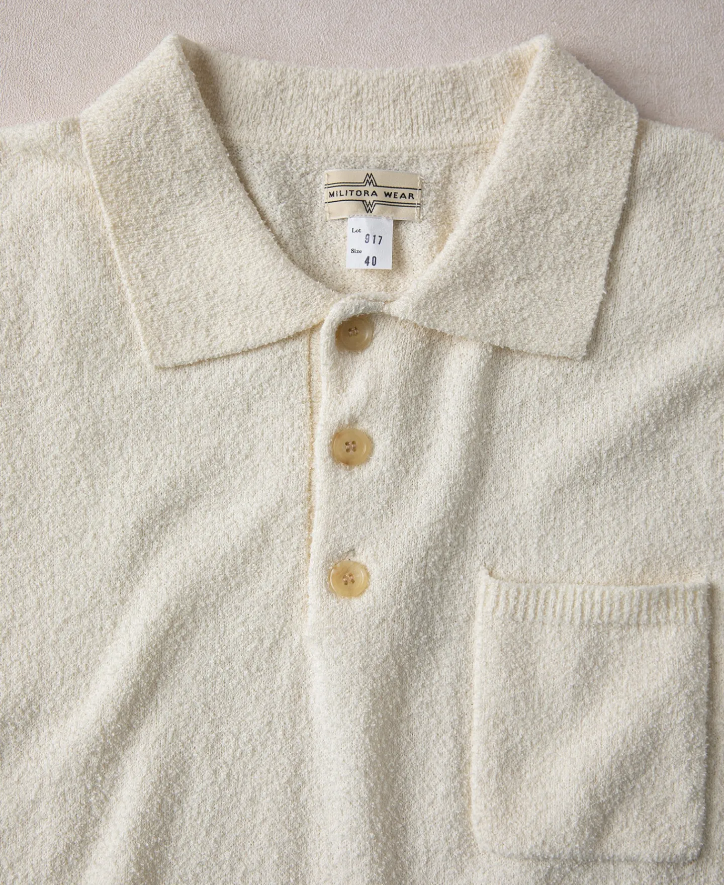 Clearance Lot 917 Cotton-Blend Bouclé Polo Shirt - Cream White Polo Shirts | Short Sleeve T-Shirts