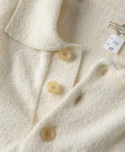Clearance Lot 917 Cotton-Blend Bouclé Polo Shirt - Cream White Polo Shirts | Short Sleeve T-Shirts