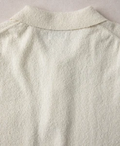 Clearance Lot 917 Cotton-Blend Bouclé Polo Shirt - Cream White Polo Shirts | Short Sleeve T-Shirts