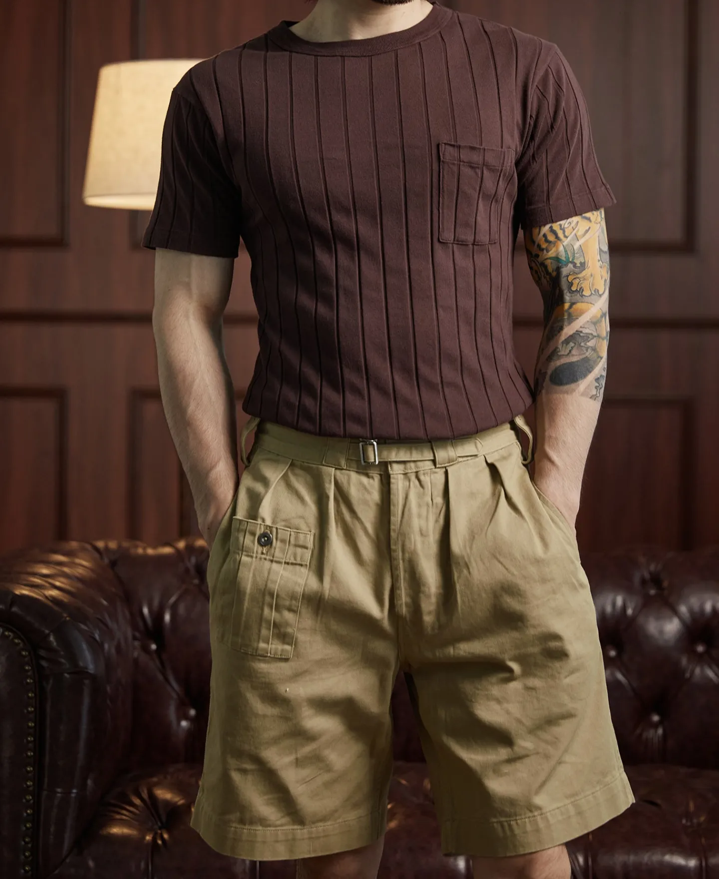 Sale Lot 105 Drop Needle Ribbed Pocket T-Shirt - Chocolate Brown Short Sleeve T-Shirts | T-shirts