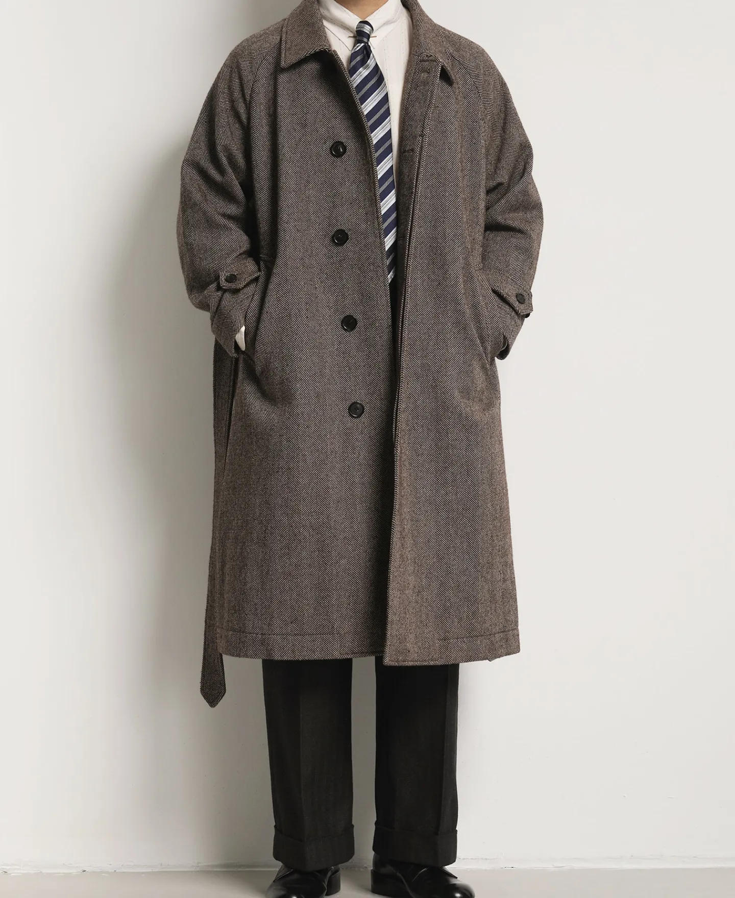 Best Lot 320 Herringbone Wool Balmacaan Long Coat Jackets&coats