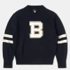 New Lot 916 Ivy Mock Neck Letter Patch Sweater - Navy Knitwear&sweaters
