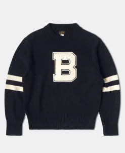 New Lot 916 Ivy Mock Neck Letter Patch Sweater - Navy Knitwear&sweaters