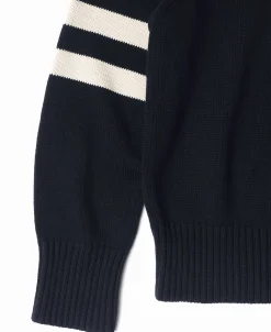 New Lot 916 Ivy Mock Neck Letter Patch Sweater - Navy Knitwear&sweaters