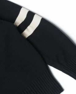 New Lot 916 Ivy Mock Neck Letter Patch Sweater - Navy Knitwear&sweaters