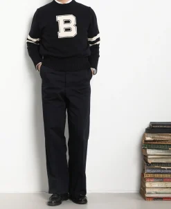 New Lot 916 Ivy Mock Neck Letter Patch Sweater - Navy Knitwear&sweaters