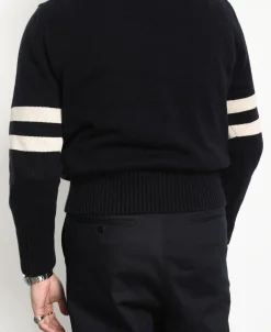 New Lot 916 Ivy Mock Neck Letter Patch Sweater - Navy Knitwear&sweaters