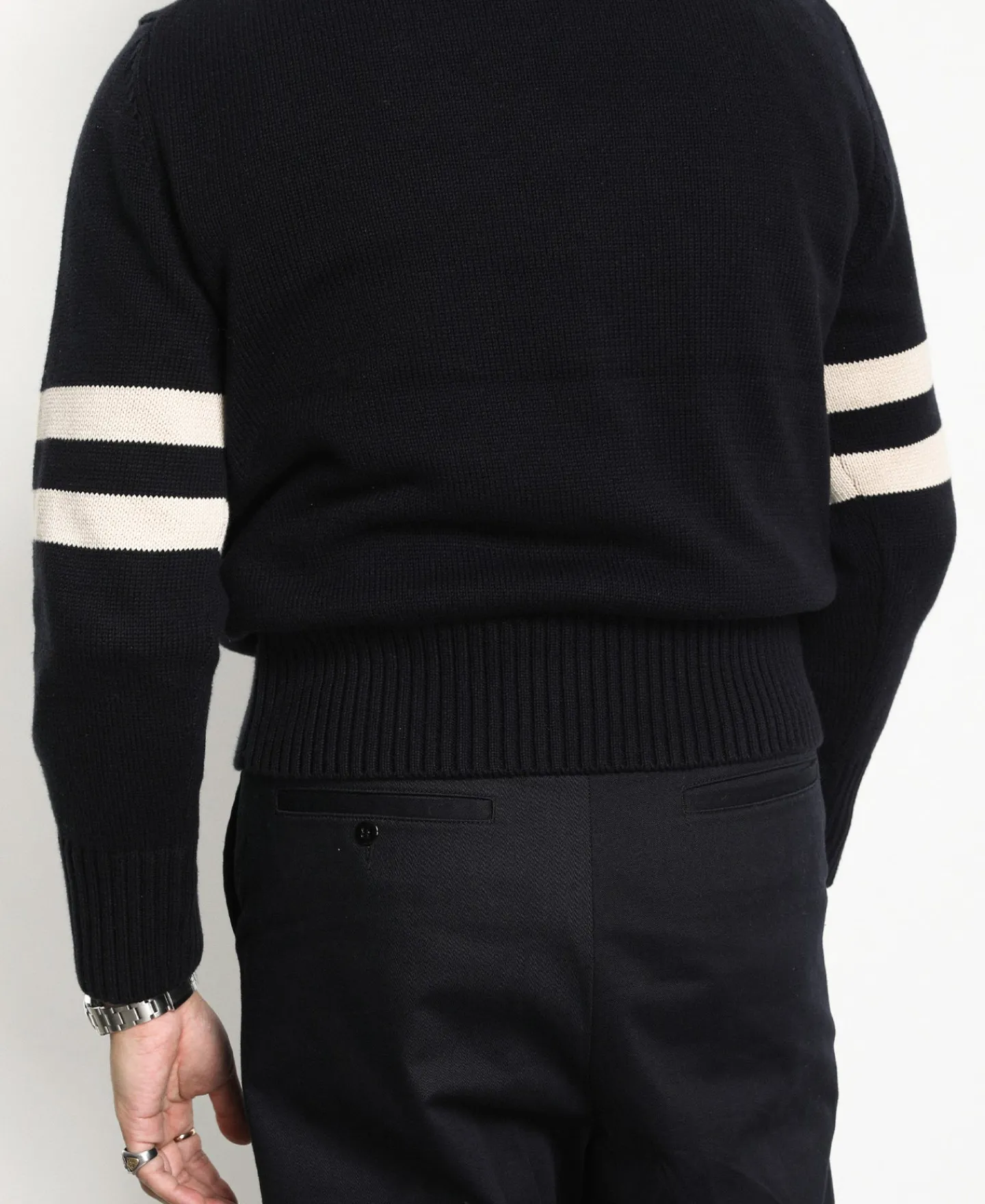 New Lot 916 Ivy Mock Neck Letter Patch Sweater - Navy Knitwear&sweaters