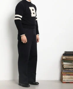 New Lot 916 Ivy Mock Neck Letter Patch Sweater - Navy Knitwear&sweaters