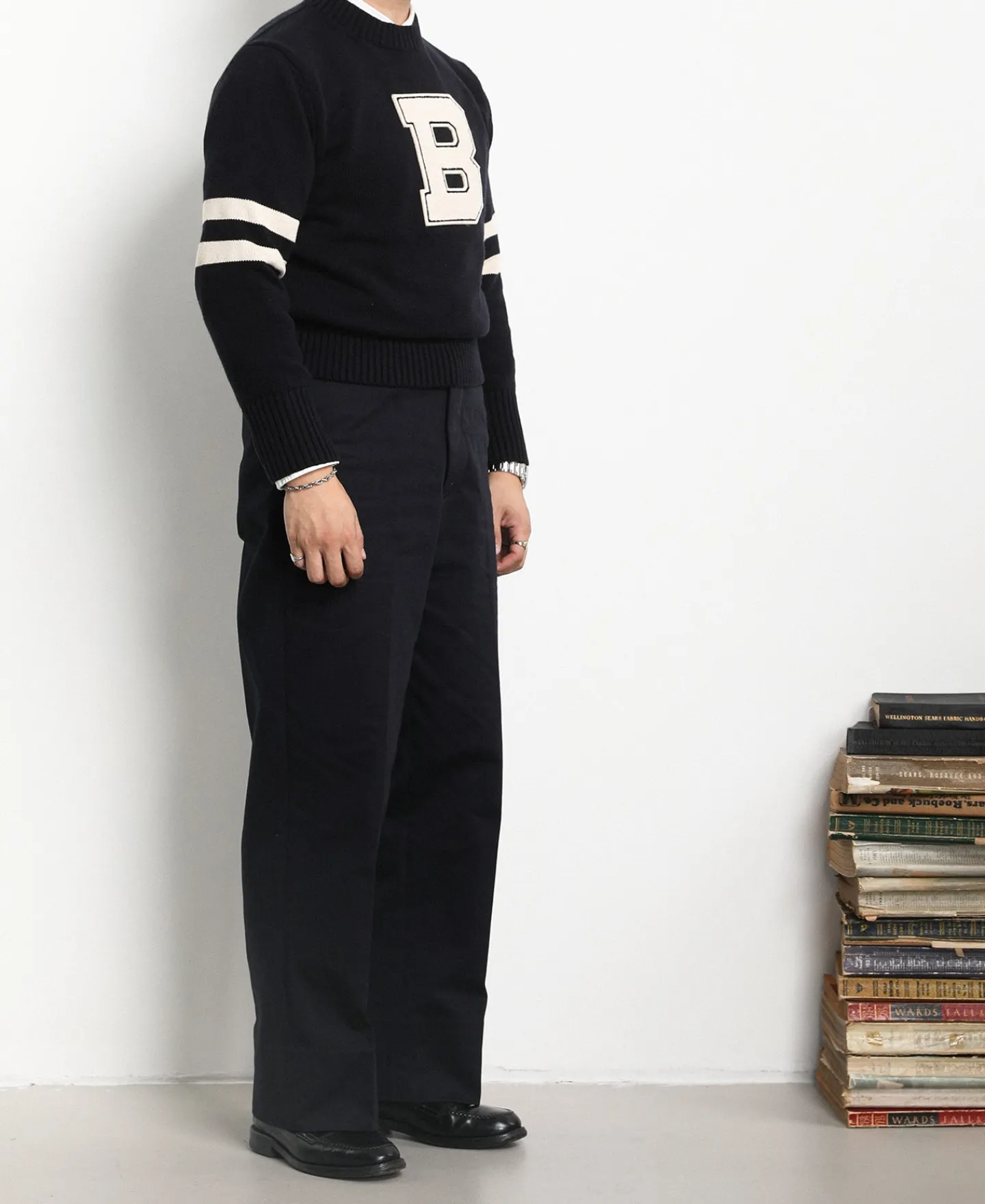 New Lot 916 Ivy Mock Neck Letter Patch Sweater - Navy Knitwear&sweaters