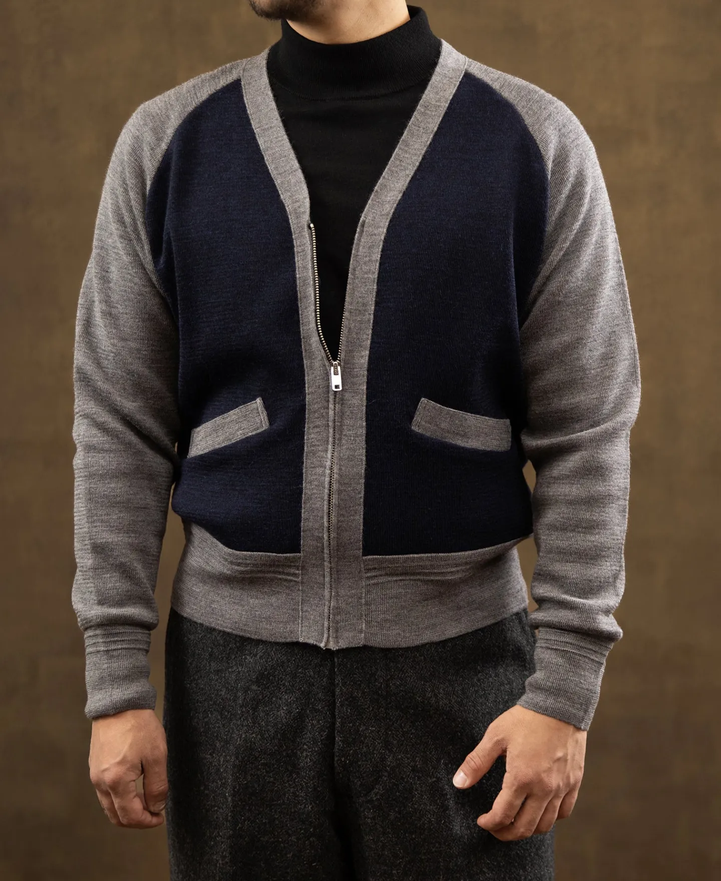 Fashion Lot 913 1940s Contrast Wool Cardigan - Navy/Gray Knitwear&sweaters