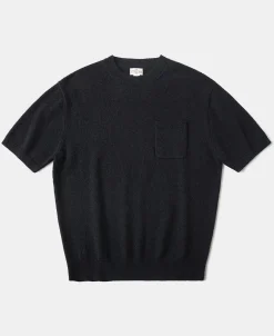 Discount Lot 918 1940s Cotton-Blend Bouclé Pocket T-Shirt - Black Short Sleeve T-Shirts | T-shirts