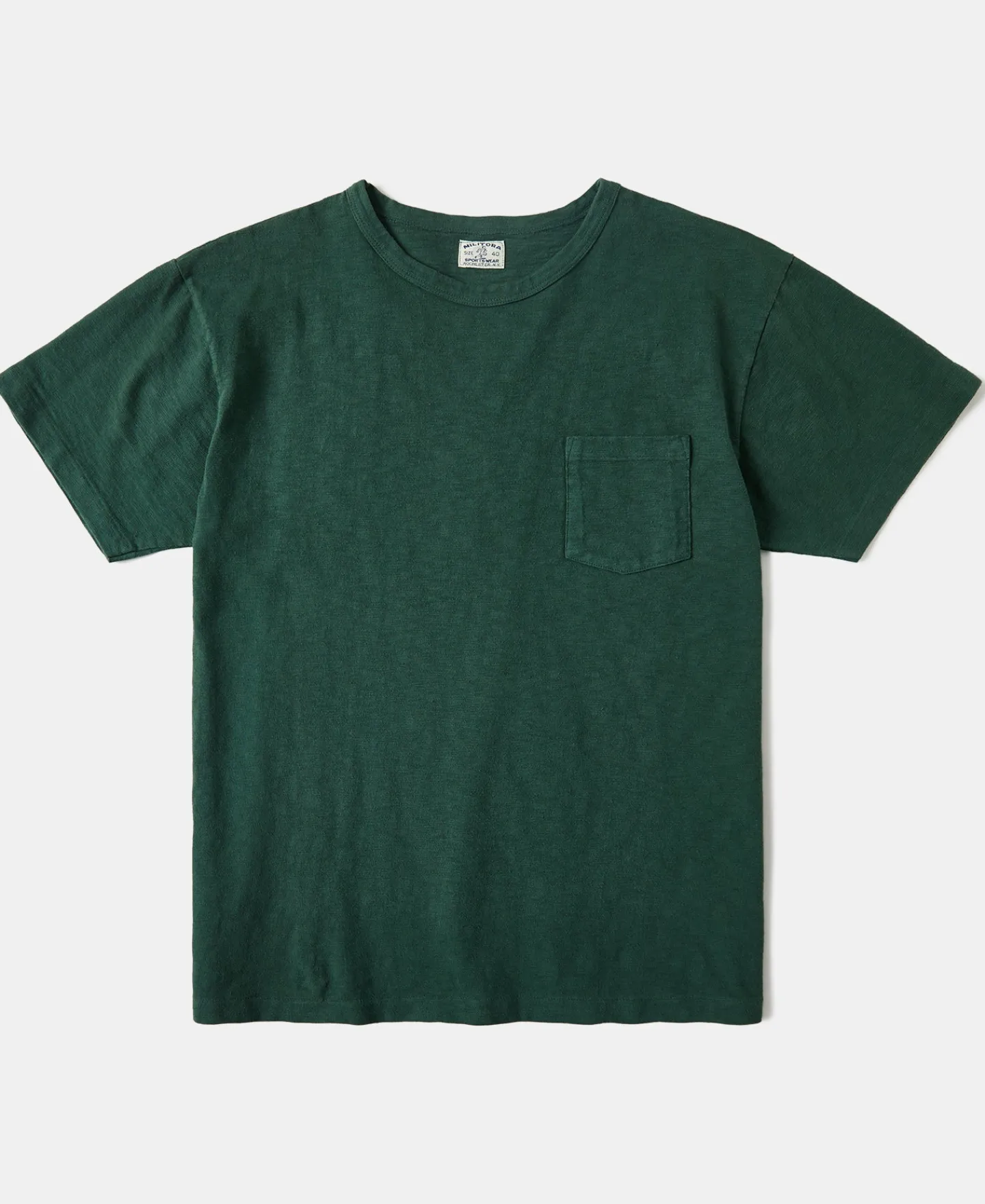 Sale Lot 102 1940s Heavyweight Slub Pocket T-Shirt - Dark Green Short Sleeve T-Shirts | T-shirts