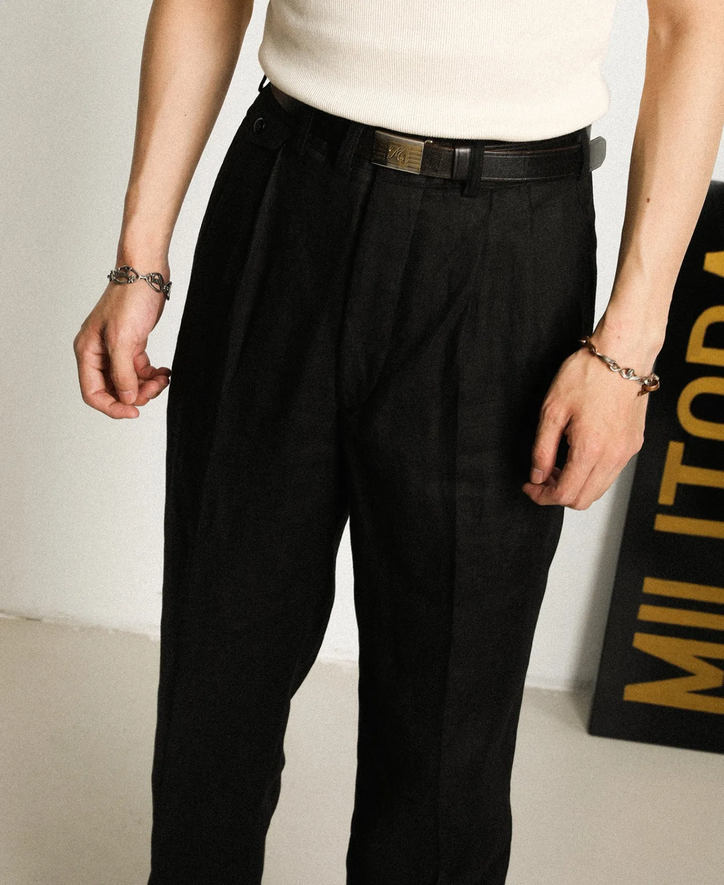 New Lot 841 1940s Linen Two Tuck Slacks - Black Pants&trousers