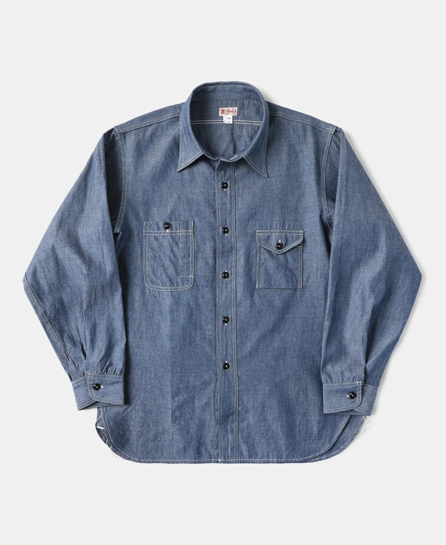 Best Lot 208 1930s Point Collar Work Shirt - Gray Blue Long Sleeve Shirts | Shirts