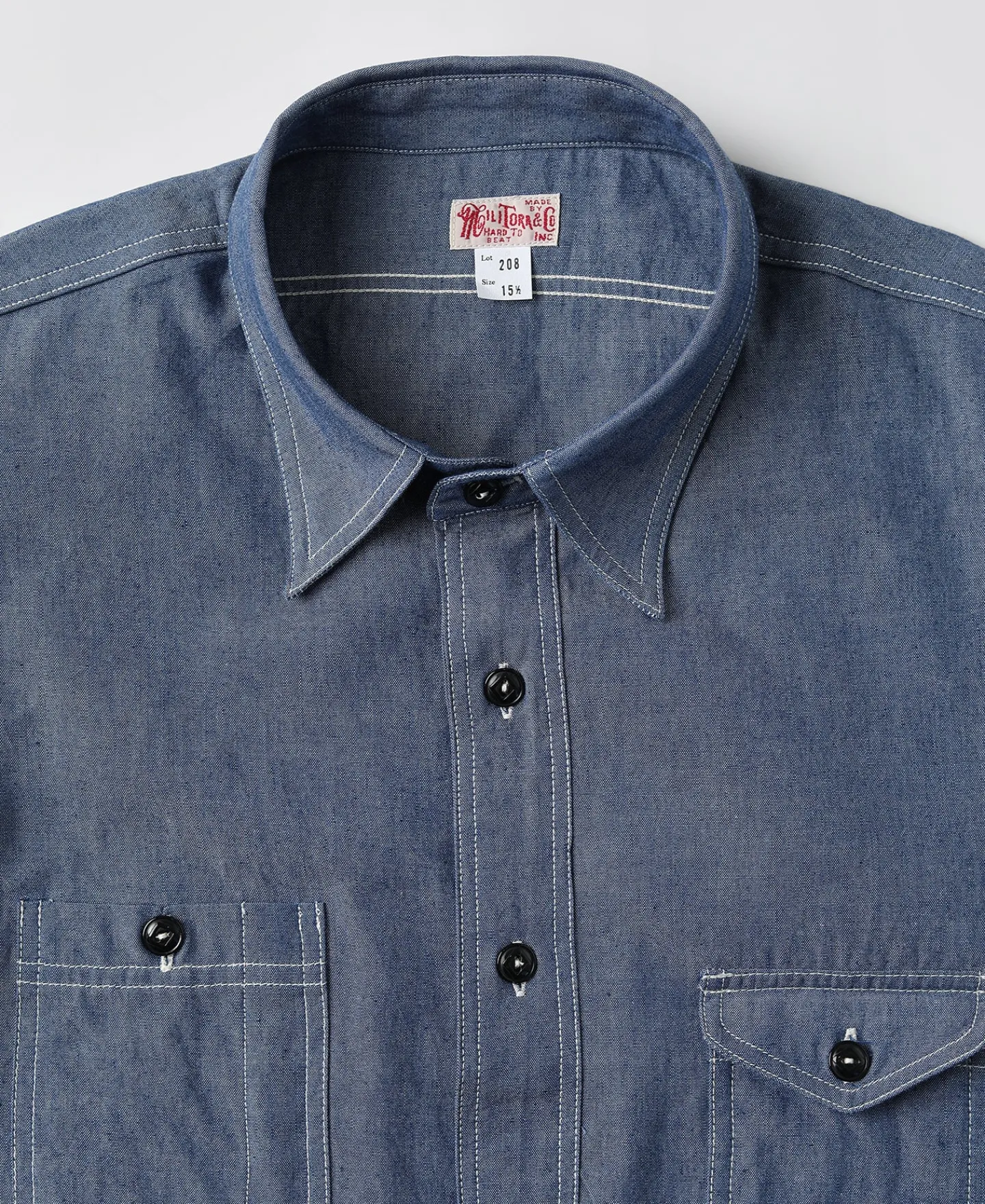 Best Lot 208 1930s Point Collar Work Shirt - Gray Blue Long Sleeve Shirts | Shirts