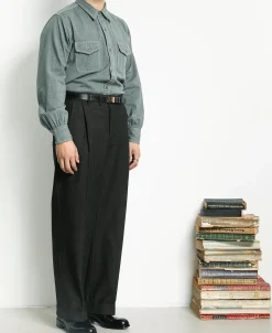 Hot Lot 217 1940s Pointed Collar Salt & Pepper Shirt - Sage Green Long Sleeve Shirts | Shirts
