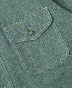 Hot Lot 217 1940s Pointed Collar Salt & Pepper Shirt - Sage Green Long Sleeve Shirts | Shirts