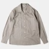 Clearance Lot 220L 1940s Linen-Cotton Open Collar Shirt - Khaki Gray Shirts | Long Sleeve T-Shirts