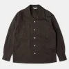 Clearance Lot 220L 1940s Linen-Cotton Open Collar Shirt - Dark Brown Long Sleeve Shirts | Shirts