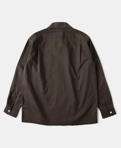 Clearance Lot 220L 1940s Linen-Cotton Open Collar Shirt - Dark Brown Long Sleeve Shirts | Shirts