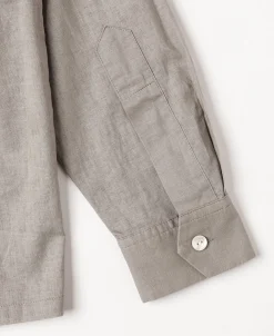 Clearance Lot 220L 1940s Linen-Cotton Open Collar Shirt - Khaki Gray Shirts | Long Sleeve T-Shirts