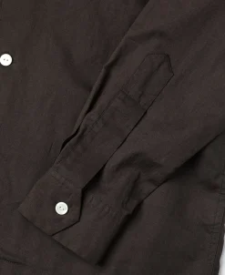 Clearance Lot 220L 1940s Linen-Cotton Open Collar Shirt - Dark Brown Long Sleeve Shirts | Shirts