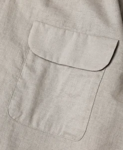 Clearance Lot 220L 1940s Linen-Cotton Open Collar Shirt - Khaki Gray Shirts | Long Sleeve T-Shirts
