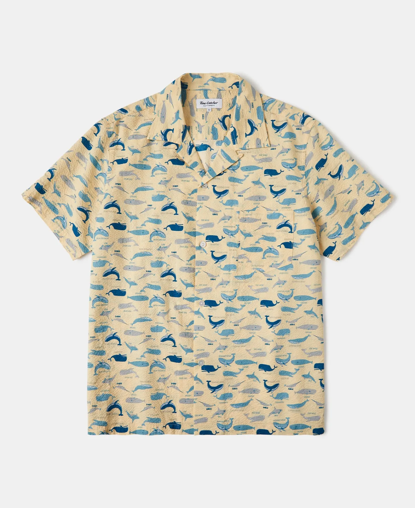 Outlet Marine Life Printed Seersucker Short Sleeve Camp Shirt - Light Yellow Short Sleeve Shirts | Shirts