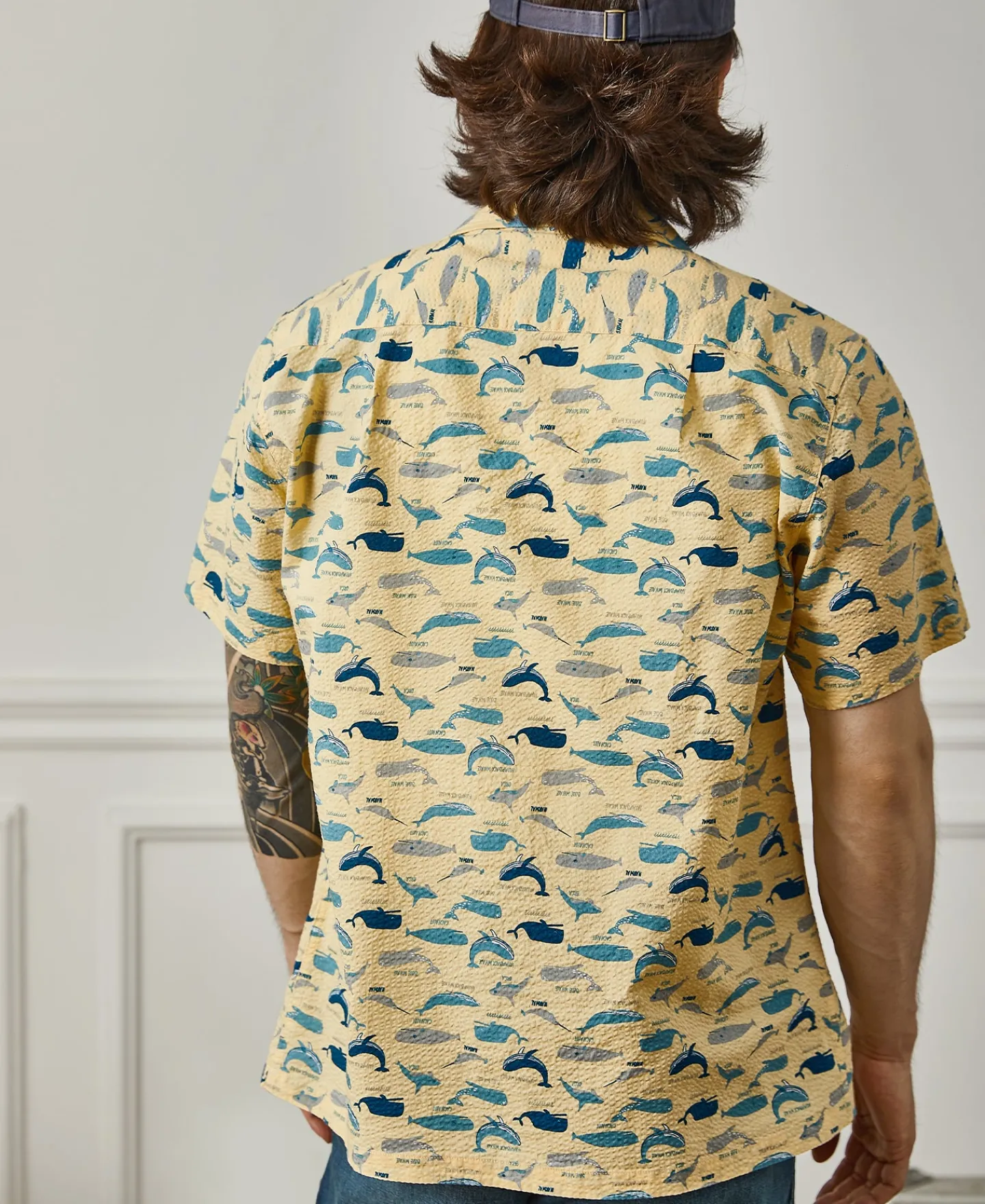 Outlet Marine Life Printed Seersucker Short Sleeve Camp Shirt - Light Yellow Short Sleeve Shirts | Shirts