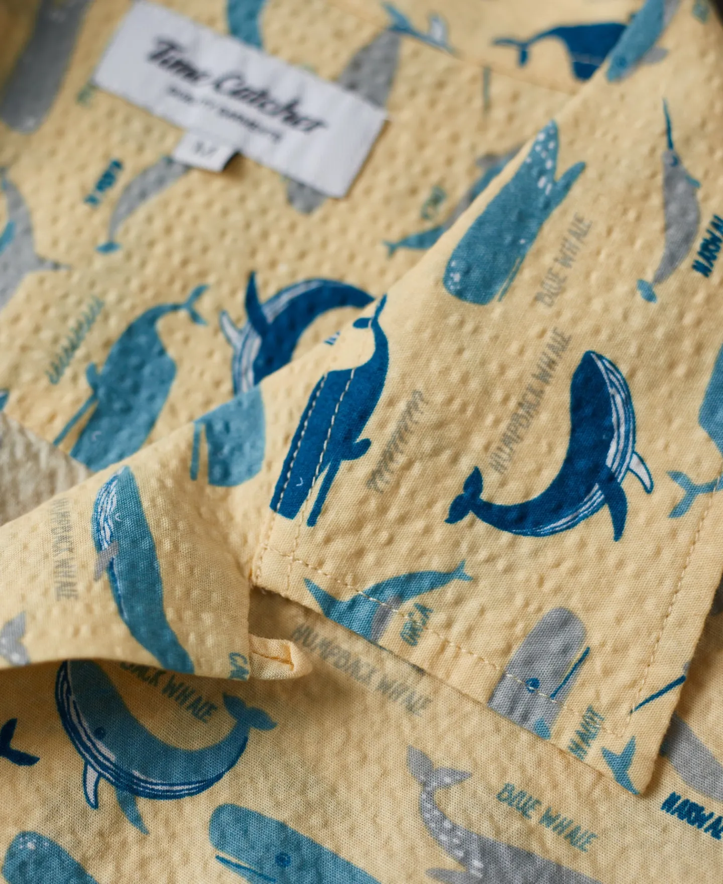 Outlet Marine Life Printed Seersucker Short Sleeve Camp Shirt - Light Yellow Short Sleeve Shirts | Shirts