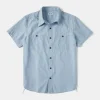 New Military Wash Chambray Short Sleeve Workshirt Short Sleeve Shirts | Shirts
