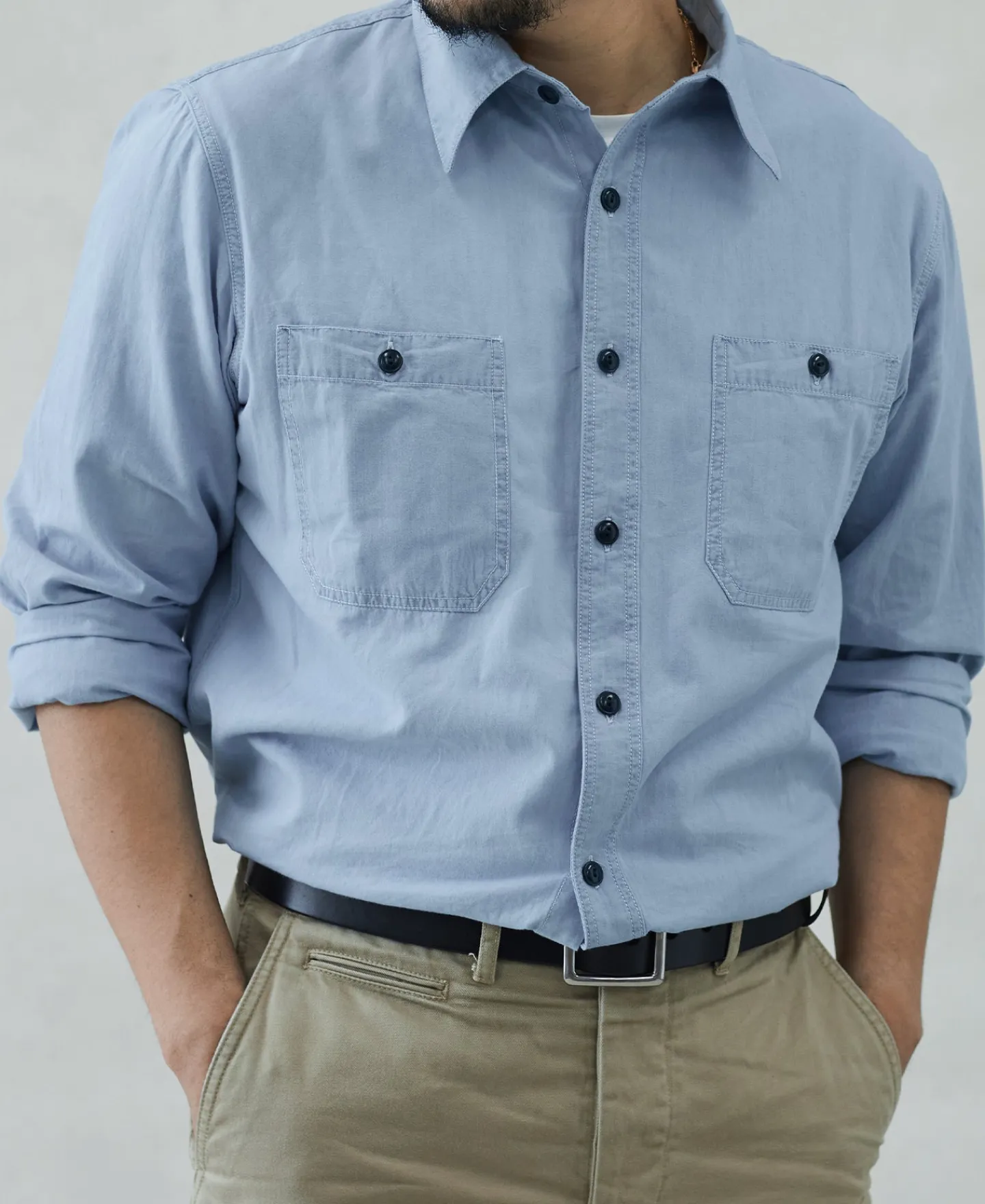 Hot Military Wash Chambray Workshirt Long Sleeve Shirts | Shirts
