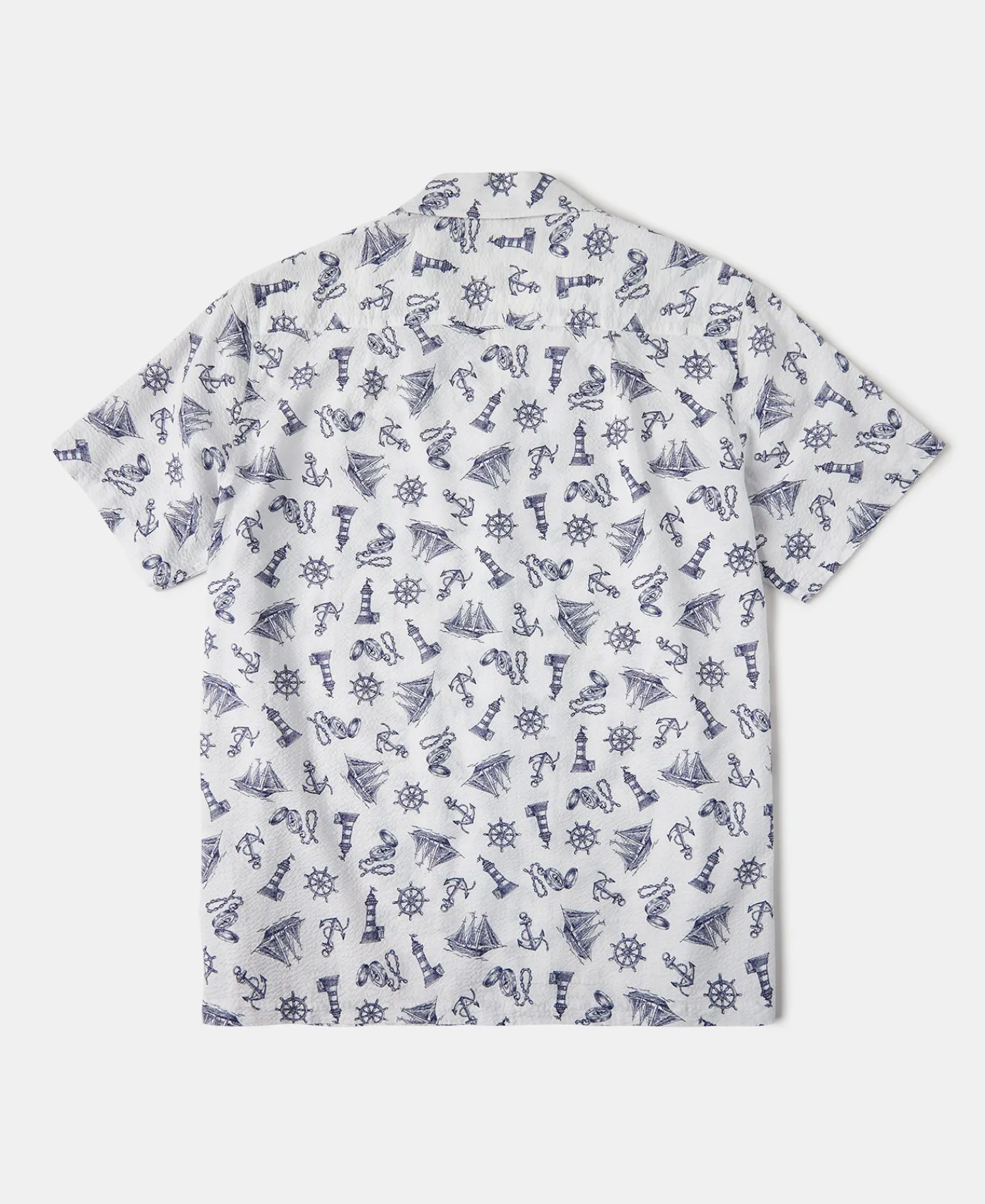 Discount Nautical Printed Seersucker Short Sleeve Camp Shirt - White Short Sleeve Shirts | Shirts