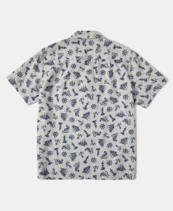 Best Nautical Printed Seersucker Short Sleeve Camp Shirt - Light Gray Short Sleeve Shirts | Shirts