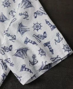 Discount Nautical Printed Seersucker Short Sleeve Camp Shirt - White Short Sleeve Shirts | Shirts