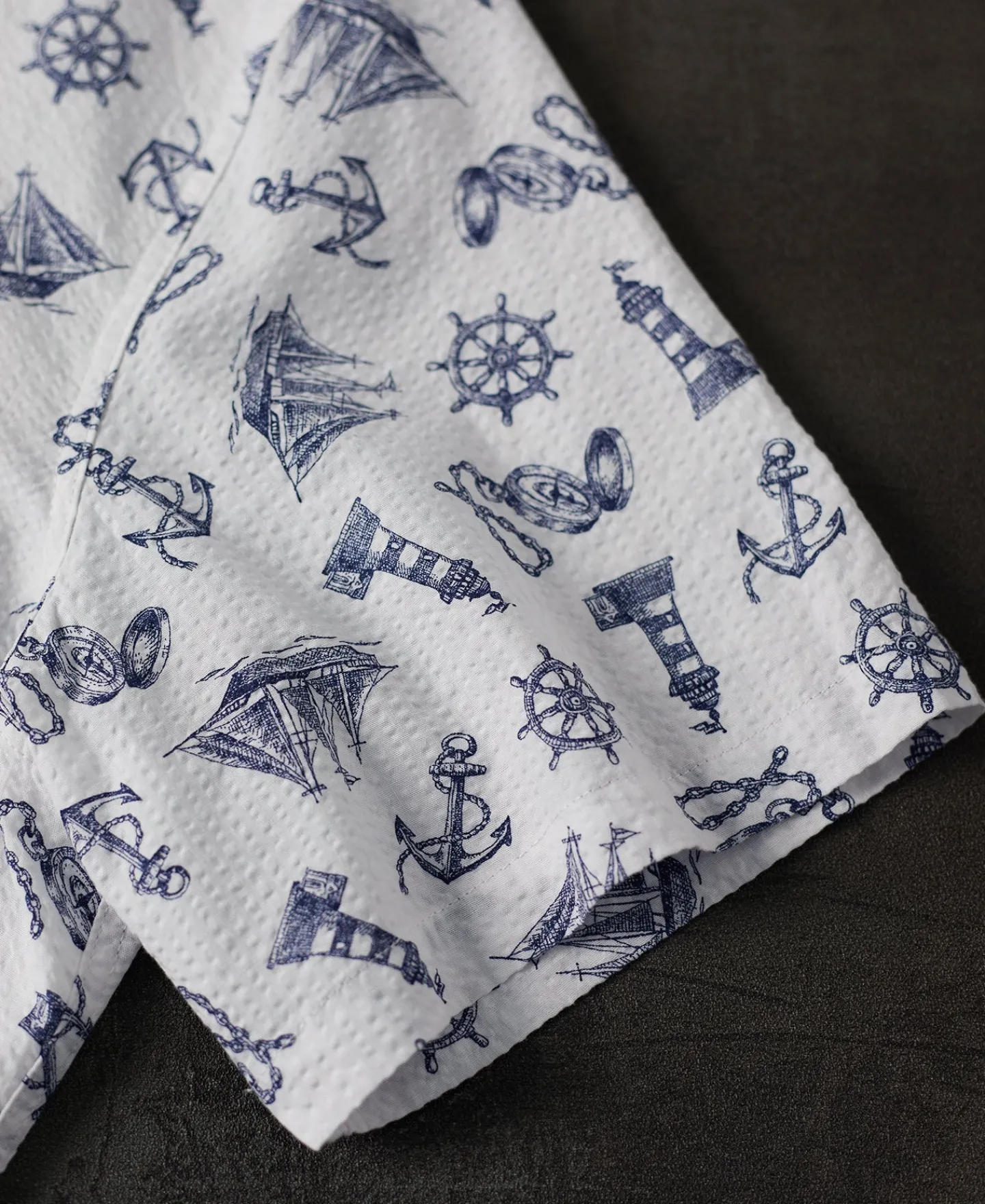 Discount Nautical Printed Seersucker Short Sleeve Camp Shirt - White Short Sleeve Shirts | Shirts