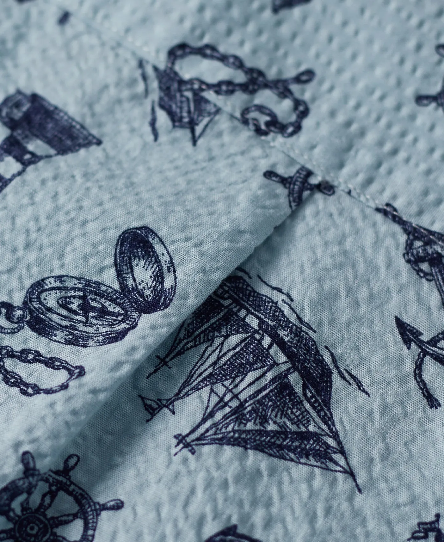New Nautical Printed Seersucker Short Sleeve Camp Shirt - Light Blue Short Sleeve Shirts | Shirts
