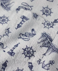Discount Nautical Printed Seersucker Short Sleeve Camp Shirt - White Short Sleeve Shirts | Shirts