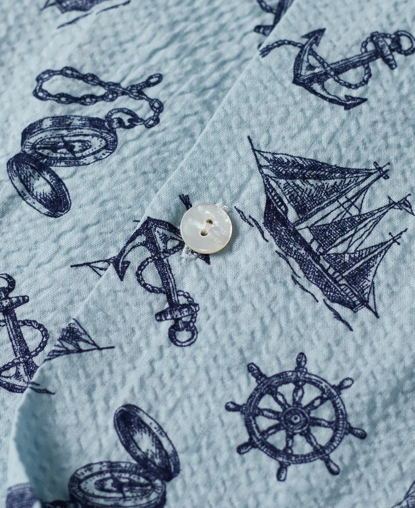 New Nautical Printed Seersucker Short Sleeve Camp Shirt - Light Blue Short Sleeve Shirts | Shirts