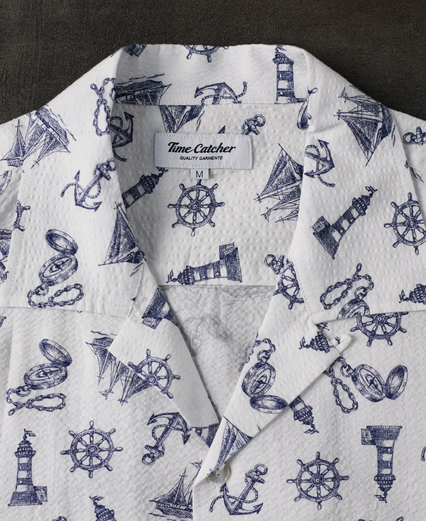 Discount Nautical Printed Seersucker Short Sleeve Camp Shirt - White Short Sleeve Shirts | Shirts