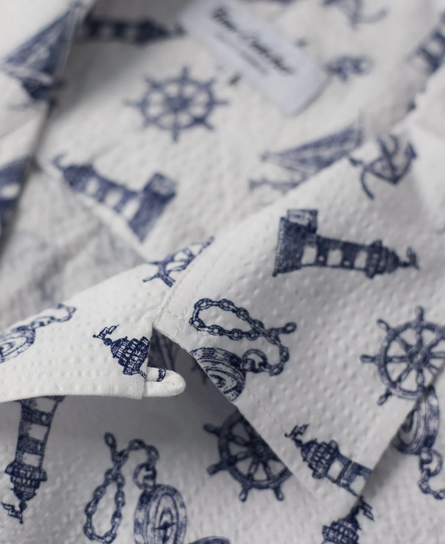 Discount Nautical Printed Seersucker Short Sleeve Camp Shirt - White Short Sleeve Shirts | Shirts