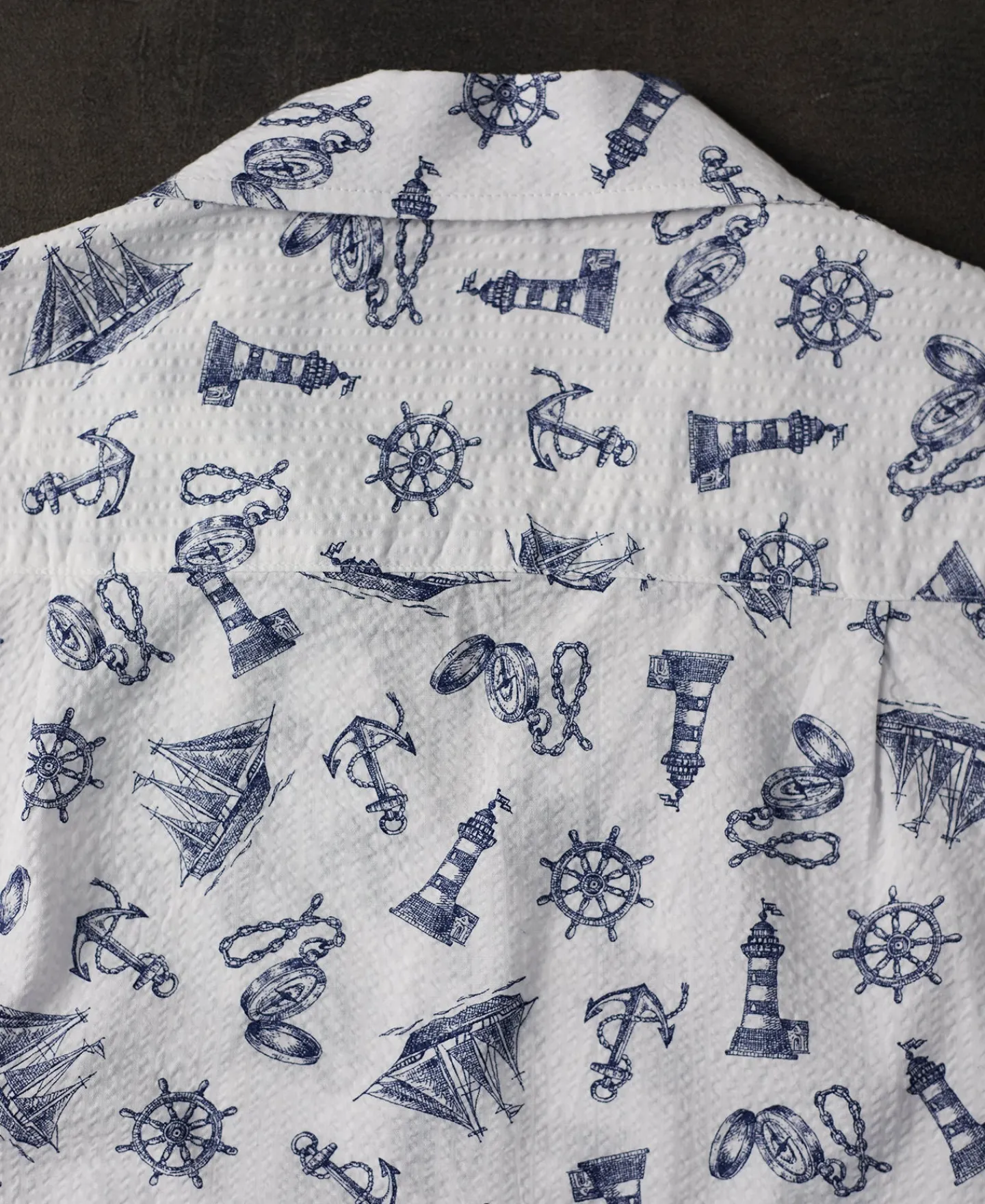 Discount Nautical Printed Seersucker Short Sleeve Camp Shirt - White Short Sleeve Shirts | Shirts