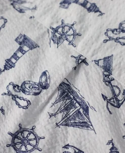 Discount Nautical Printed Seersucker Short Sleeve Camp Shirt - White Short Sleeve Shirts | Shirts
