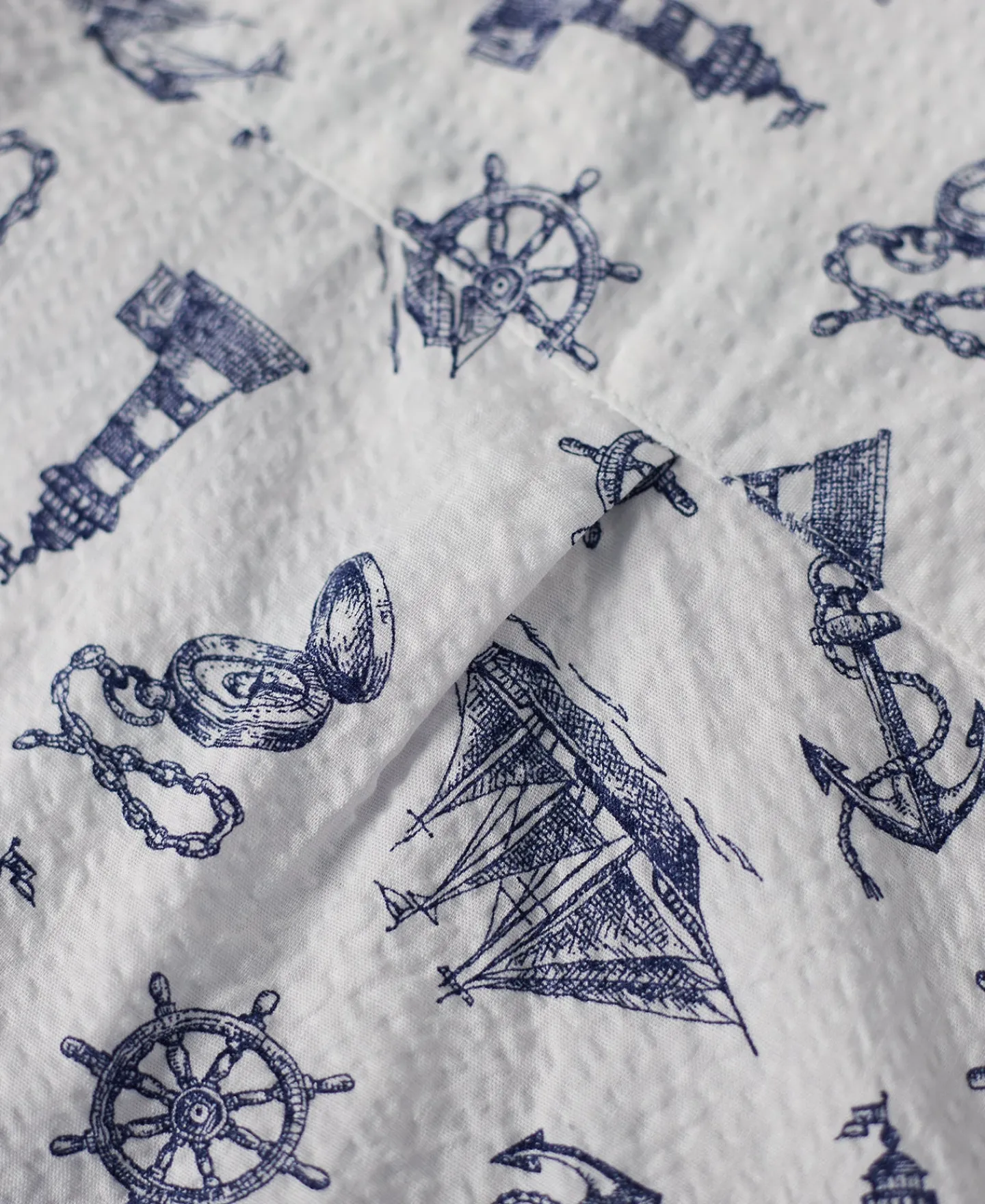 Discount Nautical Printed Seersucker Short Sleeve Camp Shirt - White Short Sleeve Shirts | Shirts