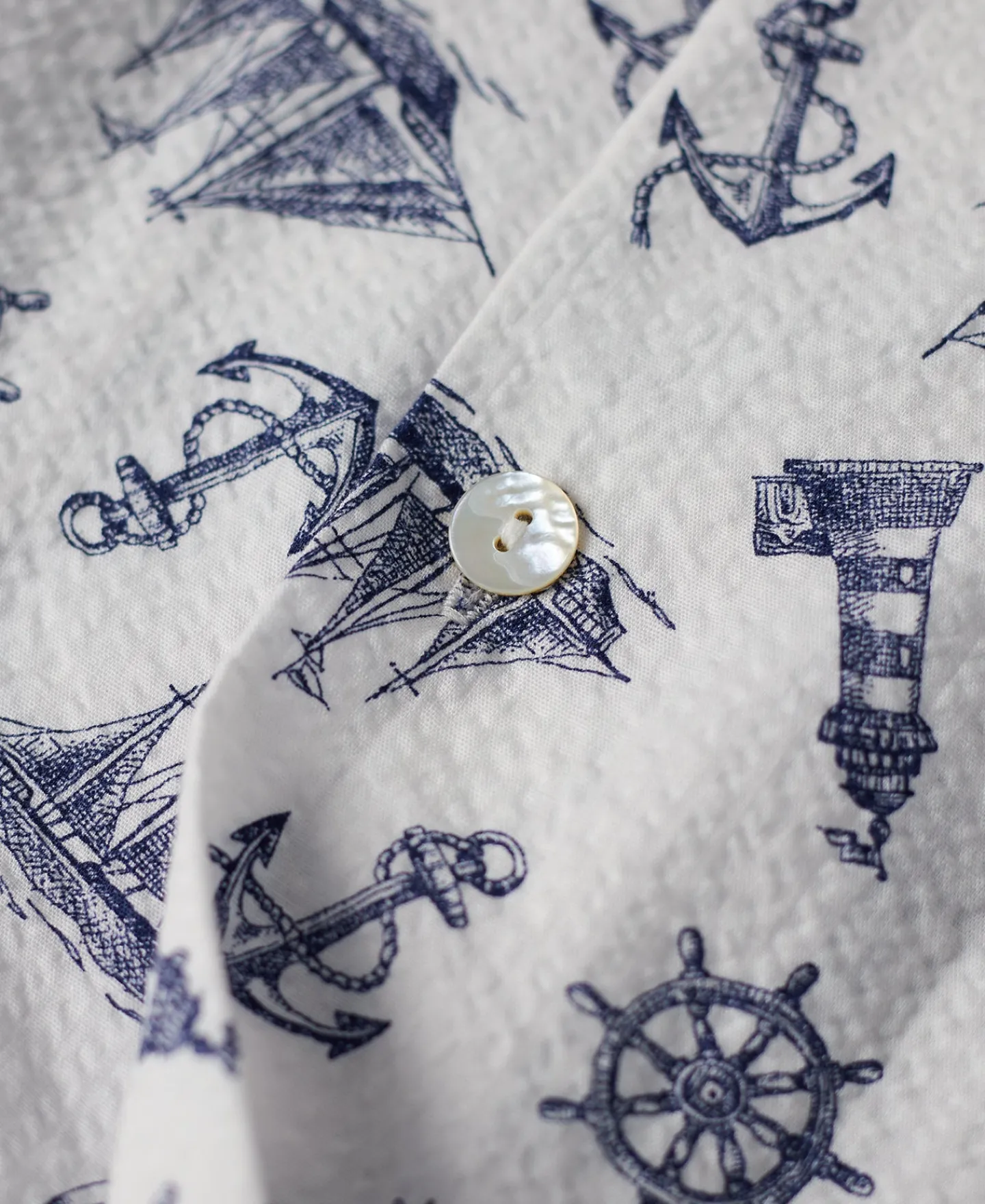 Discount Nautical Printed Seersucker Short Sleeve Camp Shirt - White Short Sleeve Shirts | Shirts