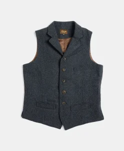 Fashion Navy Herringbone Tweed Lapel Vest Waistcoats